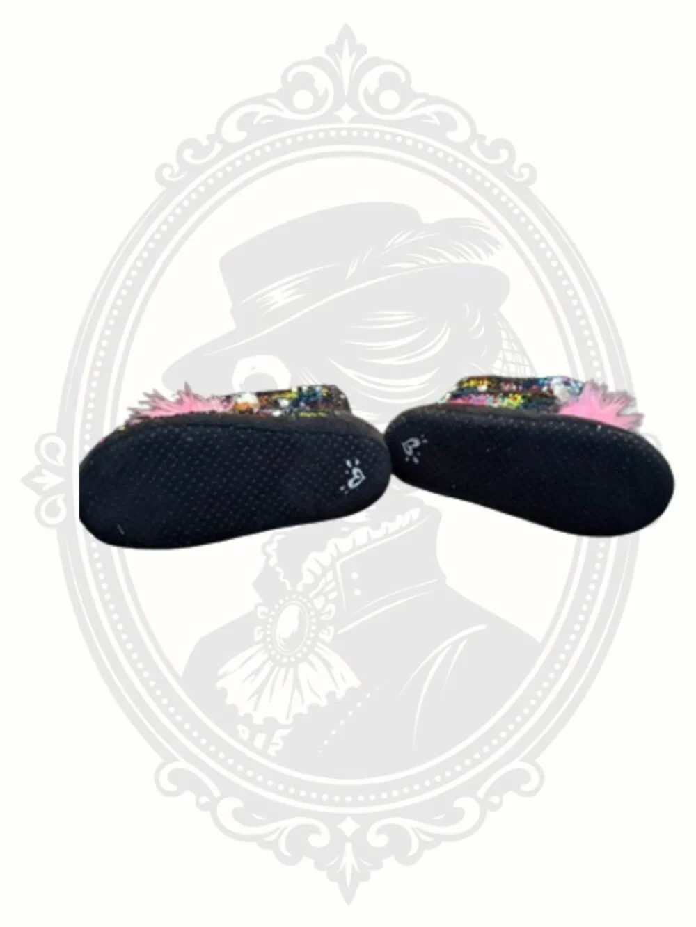 Justice Rainbow Sequin Slipper Boots Girls Size 2/3 Pink Pom Poms Cozy Indoor